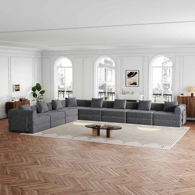 8-Seater Convertible Sofa Bed with Space-Saving Design, Modular Folding Floor Sofa with Side Storage Pockets, Chenille Fabric Sofa-Coolbibila