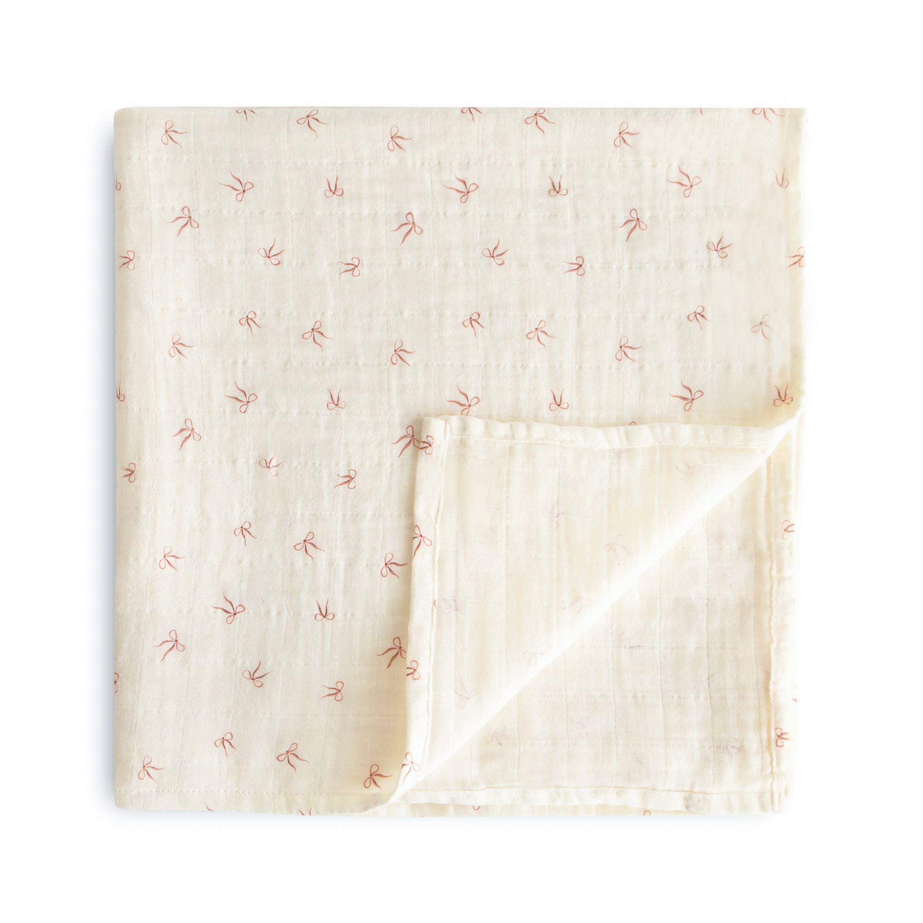 Organic Cotton Muslin Swaddle Blanket Bows One Size