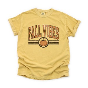 Simply Sage Market Women's Fall Vibes Varsity Pumpkin Short Sleeve Garment Dyed Tee - 1 of 4