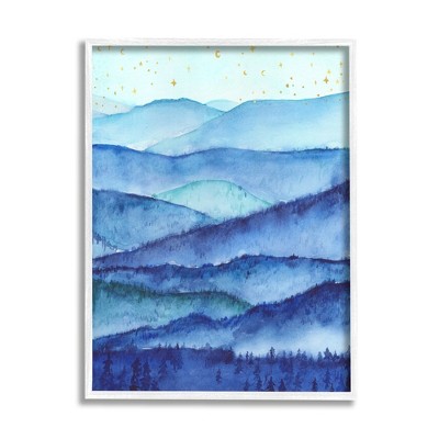 Stupell Industries Blue Mountains Trees Scenery Shining Stars Sky Black Framed Giclee Art