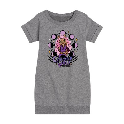 - Mattel - Clawdeen Wolf & Moon Phases Graphic Short Sleeve Fleece Dress