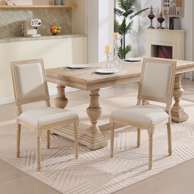 Dining Chair Set of 2 French Country with Square Back & Carved Solid Wood Frame for Dining Room Living Room Kitchen-Baofuwish