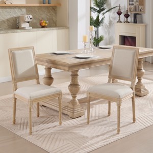 Dining Chair Set of 2 French Country with Square Back & Carved Solid Wood Frame for Dining Room Living Room Kitchen-Baofuwish - 1 of 4