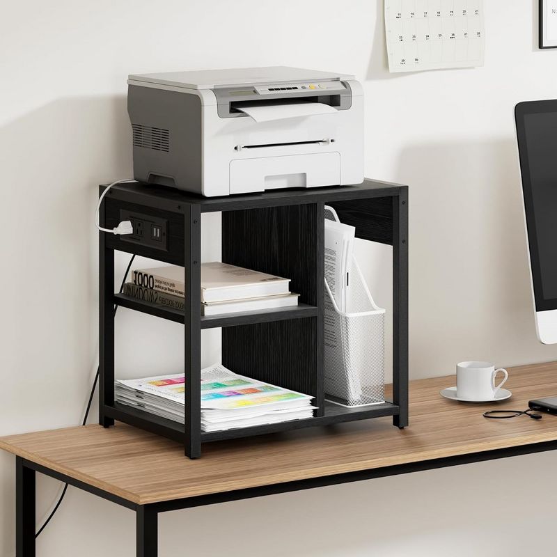 Printer Stand with Charging Station, Home Office Desktop Printer Stand with Storage, Under Desk Printer Table, 2 of 8