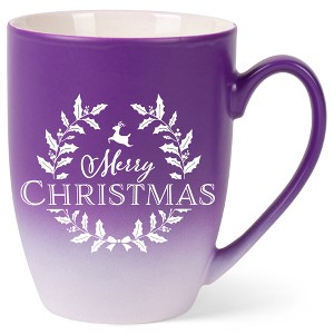 Elanze Designs Merry Christmas Two Toned Ombre Matte Purple and White 12 ounce Ceramic Stoneware Coffee Cup Mug - 1 of 4