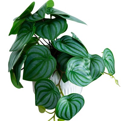 Set of Three 8-inch Green and White Plastic Potted Plants