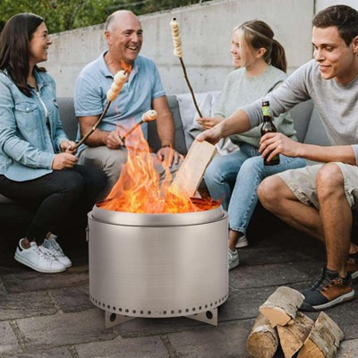 20.5" Smokeless FirePit with Air Switch, Wood Burning Portable Stainless Steel Outdoor Firepit with Stand & Stove Hook, Ash Pan, for Camping Backyard