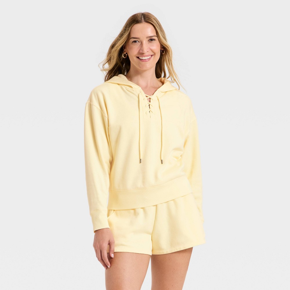Women's Lace Up Hoodie Pullover Sweatshirt - Universal Thread™ Yellow XS