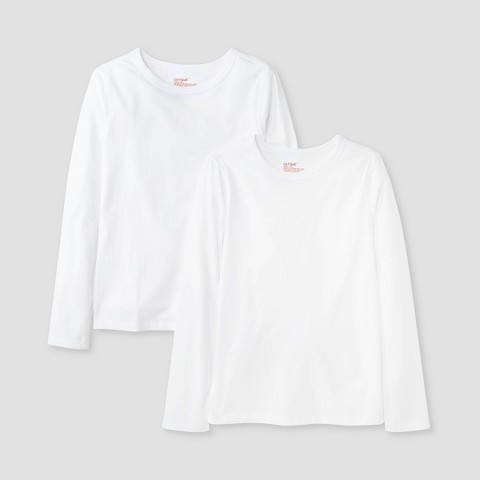 Cat & Jack Kids' 2pk Adaptive Long Sleeve Solid T-Shirt - Cat & Jack™ White/Pink M: Sensory Friendly, Cotton Blend, Crew Neck, Jersey Fabric