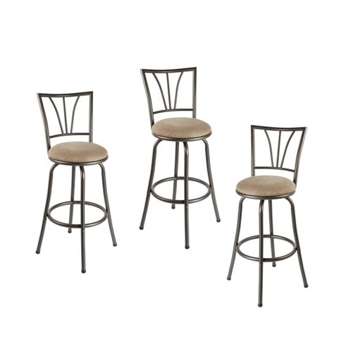 Set Of 3 Stetson Adjustable Swivel, Metal Bar Stools With Arms And Swivels