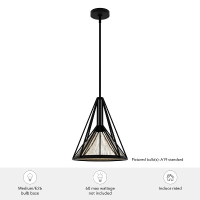 Medium Black Iron Geometric Pendant Light with Mercury Glass