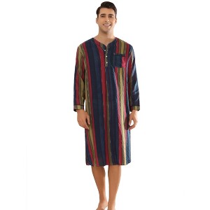 Lars Amadeus Men's V-Neck Button Long Sleeves Striped Print Nightgown - 1 of 4
