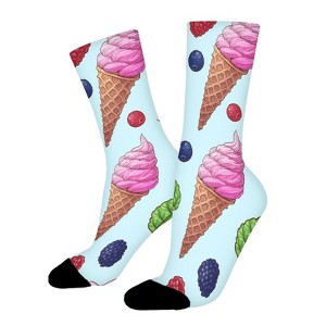 Ice Cream Wild Berries Women Printed Crew Socks Funny Funky Socks Soft Polyester Novelty Gifts for Artists Men - 1 of 1