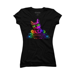Junior's Design By Humans Cool Cat DJ By clingcling T-Shirt - 1 of 3