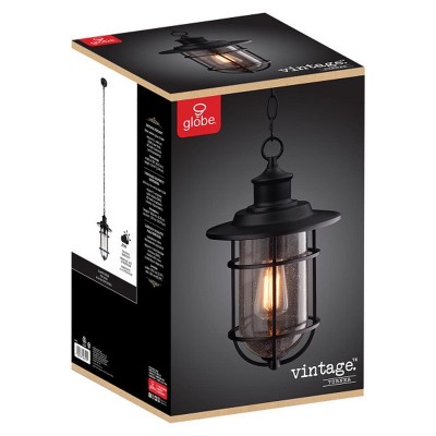 Turner Matte Black Globe Pendant Light with Seeded Glass Shade
