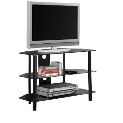 Sleek 36" Black Metal TV Stand with Tempered Glass Shelves