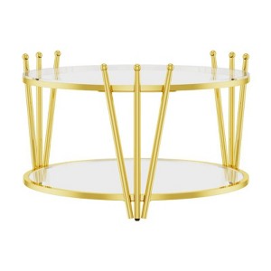 Yukimo 20" Round End Table, Gold Crown Design Stainless Steel Frame with 8mm Black Tempered Glass Top, Adjustable Feet - 1 of 4