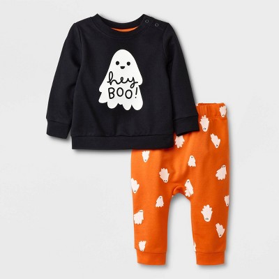 Image of Baby 2pc 'Hey Boo' Sweatshirt & Bottom Set - Halloween - Cat & Jack™ Black Newborn