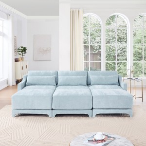 Christopher Knight Home Zona 105.9" Chenille Upholstered 3 Seat Sectional Sofa with Three Ottomans - 1 of 4