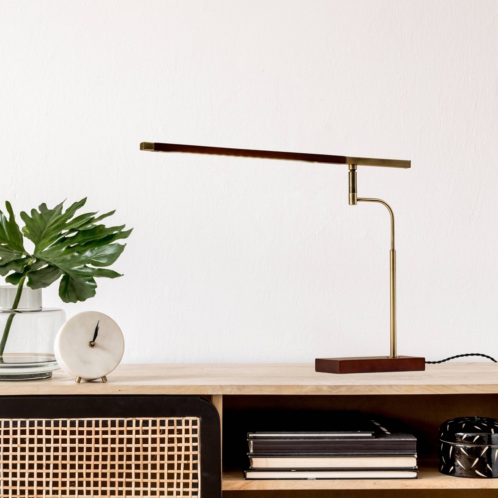 Photos - Floodlight / Street Light Adesso LED Barrett Desk Lamp Walnut/Brass  - : Modern Touch Sensor, USB Port, ETL Listed (Includes LED Light Bulb)