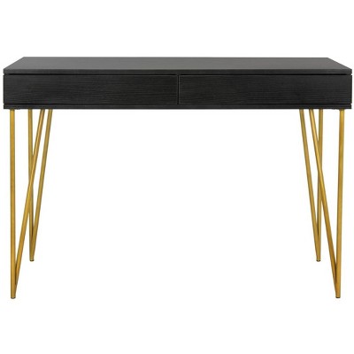Chic Transitional Black and Gold Home Office Desk with Dual Drawers