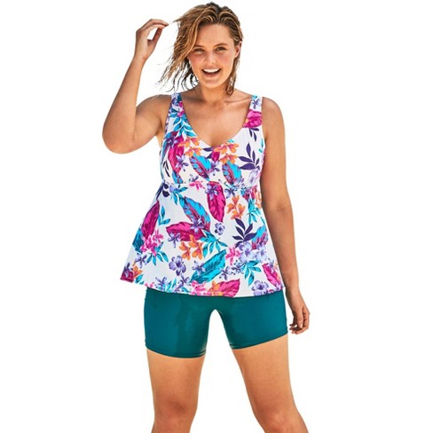 Swim 365 Women's Plus Size Flowy Tankini Top - 32, White Paradise ...