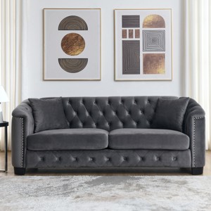 77" Chesterfield Velvet Sofa,Luxury 3-Seater Tufted Couch with Nailhead Trim for Living Room,Bedroom or Apartment-Baofuwish - 1 of 4