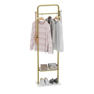Artloge Heavy Duty Gold Pole Coat Rack Metal freestanding Clothing Rack Garment Hanger Stand With Shelf Hooks & Marble Base & Crossbar - 1 of 4