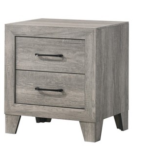 Vynxaria 1pc Contemporary 2-Drawer Nightstand, Rustic Gray Finish (Wood Grain), Wooden Bedroom Furniture (Bed Side Cabinet) - 1 of 4