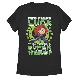 Women's Marvel St. Patrick's Day Black Widow Who Needs Luck T-Shirt - 1 of 4