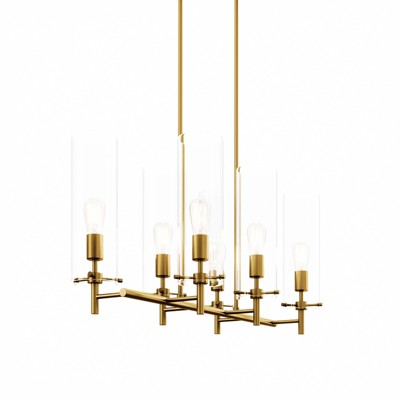 Skylark Satin Brass 6-Light Chandelier with Clear Glass Shades