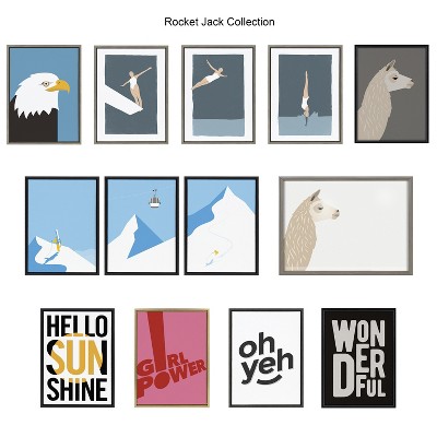 Japandi Abstract Blue and White Canvas Print with Walnut Frame