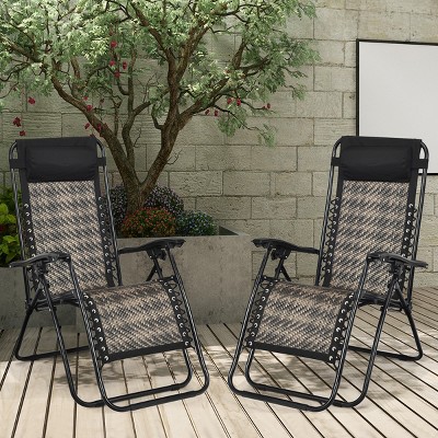 Grey Steel and Rattan Zero Gravity Recliner Lounger with Cushions