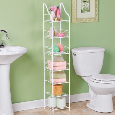 White Metal Scrollwork Design Freestanding Bathroom Shelves