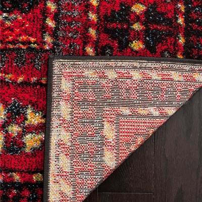Vintage Hamadan Red Multicolor Synthetic 6'7" x 9' Area Rug