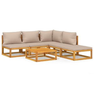 vidaXL Patio Furniture Set 6 Piece Sectional Sofa with Taupe Cushions - Solid Acacia Wood for Garden, Outdoor Lounge, and Patio - 1 of 4