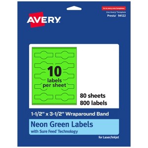 Avery Printable Wraparound Band Labels, Neon Green, 1.5" x 3.5", 800ct - 1 of 4