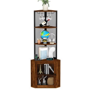 HDZNVF Corner Cabinet with Shelves & Wine Glass Rack Rustic Brown - 1 of 4