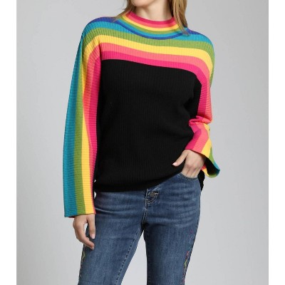 Women's Rainbow Stripe Funnel Neck Sweater - APNY