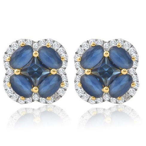 Pompeii3 2 1/4Ct Blue Sapphire & Diamond Halo Studs Lab Created Yellow Gold 10.5mm Earrings - image 1 of 4