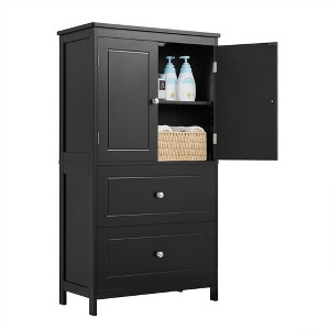 TiramisuBest Bathroom Storage Cabinet, Cabinet with Two Doors and Drawers, Adjustable Shelf, MDF Board, Black - 1 of 4