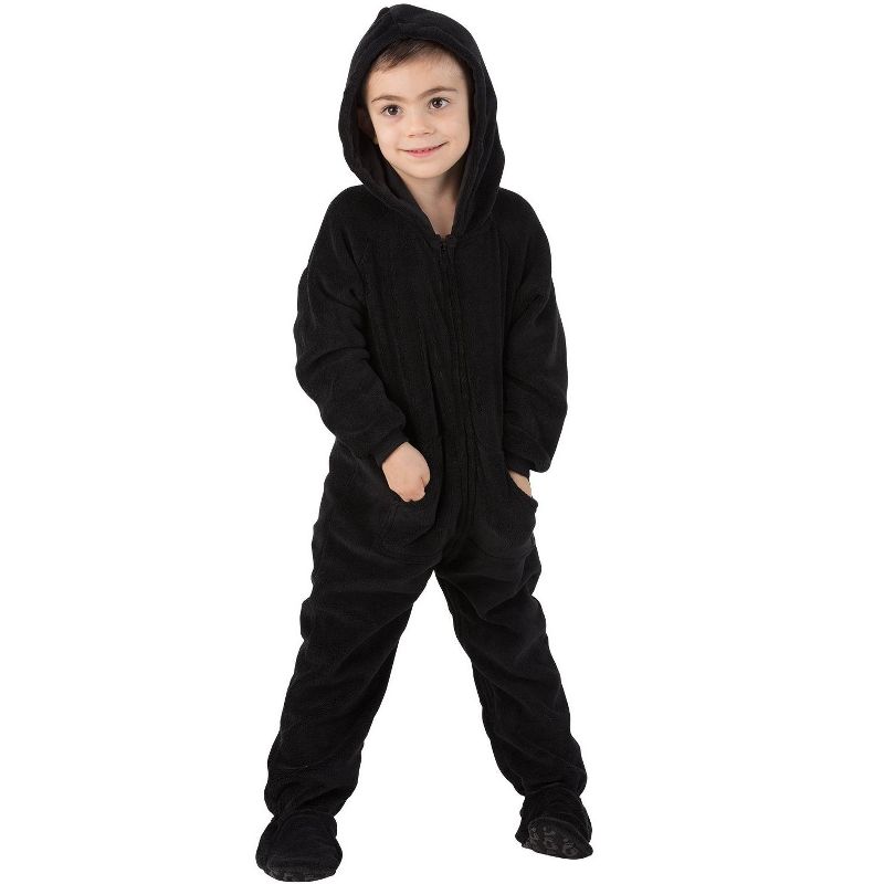 Footed Pajamas - Jet Black Toddler Hoodie Chenille Onesie, 1 of 4