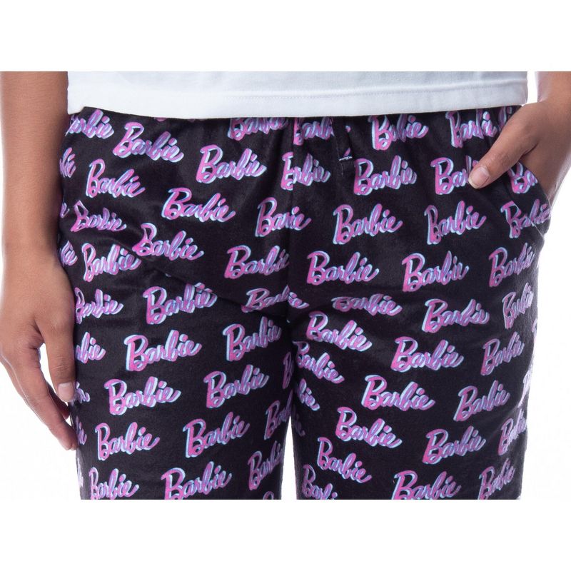 Mattel Womens' Barbie Logo All Over Print Loungewear Sleep Pajama Pants Black, 3 of 5