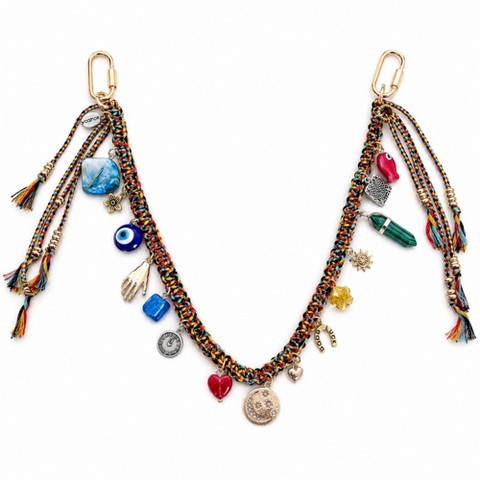 Alilang Women's Boho Bag Charm Chain Multicolor Woven Purse Accessory with Tassels and Charms - Many Colors