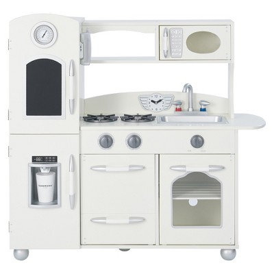 Teamson Kids Little Chef Westchester Retro Pretend Play Kitchen with Accessories, Ice Dispenser, Oven, Microwave, Refrigerator, White