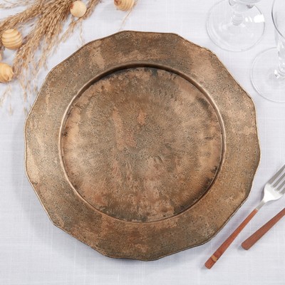 Gold Hammered Metal Scallop Edge Charger Plates, Set of 4