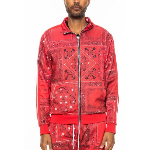 Мужские куртки Slickblue Men's Paisley Print Track Jacket Full Front Zip Jacket, Casual Street Style Outerwear, Red, M