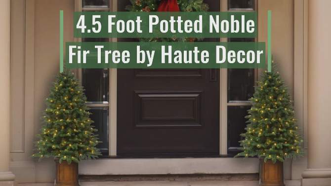 Haute D&#233;cor 4.5&#39; Pre-Lit LED Potted Noble Fir Artificial Christmas Tree White Lights, 2 of 5, play video