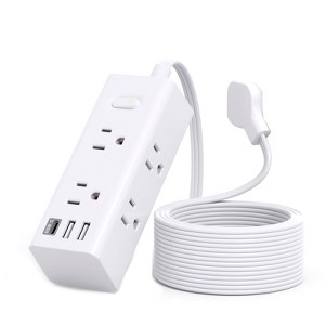 Itopfox 10Ft Extension Cord with Multiple Outlets, Flat Plug Power Strip Surge Protector with 6 Outlets, 3 USB Ports (1 USB C) for Travel, College - 1 of 4