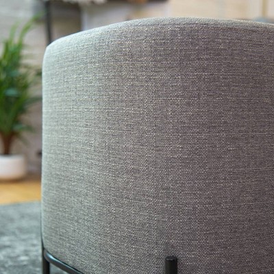 Gray Basketweave Upholstered Ottoman with Black Metal Base